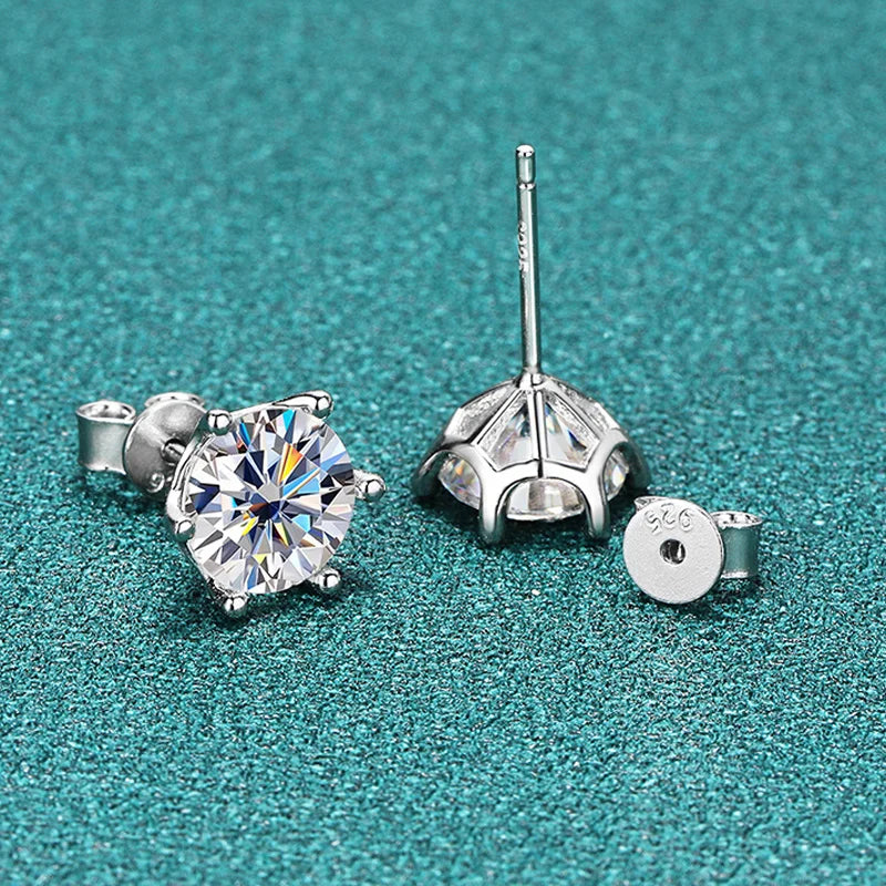 BIJOX STORY 925 Sterling Silver Moissanite Screw Stud Earrings – D Color Diamond Wedding Jewelry