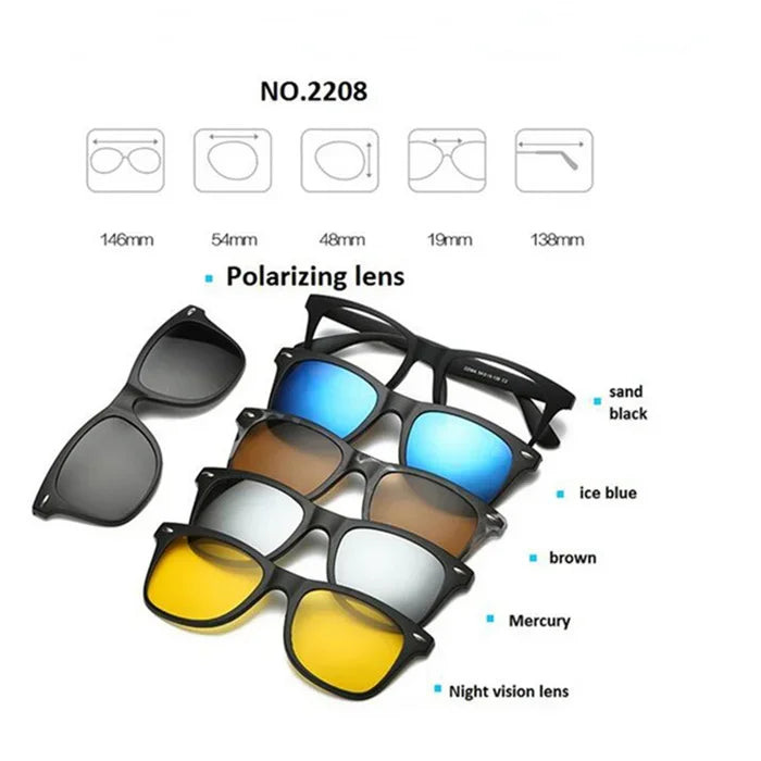 GSBJXZ Fashion Myopia Clip Sunglasses – Men & Women Polarized Clip-On Prescription Glasses | 5 Clip Set 0 to -4.0