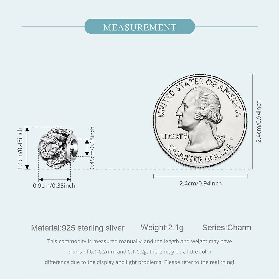 BAMOER 925 Sterling Silver Phoenix & Dragon Charm | Retro Hollow Round Bead | Fits Original Bracelet DIY Jewelry Accessories