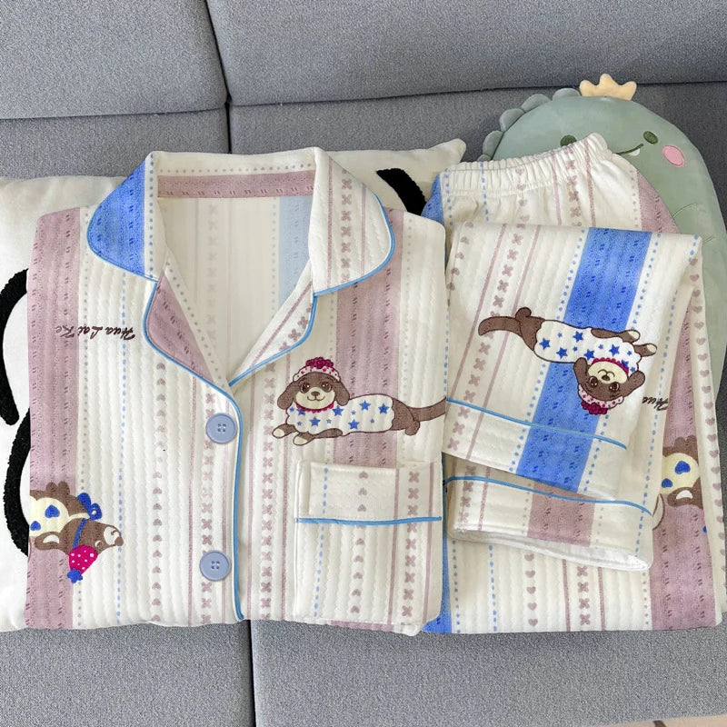 Thickened Air Cotton Women’s Loungewear Set – Lazy Bear Cartoon Long Sleeve Top & Pants 🐻❄️🛋️