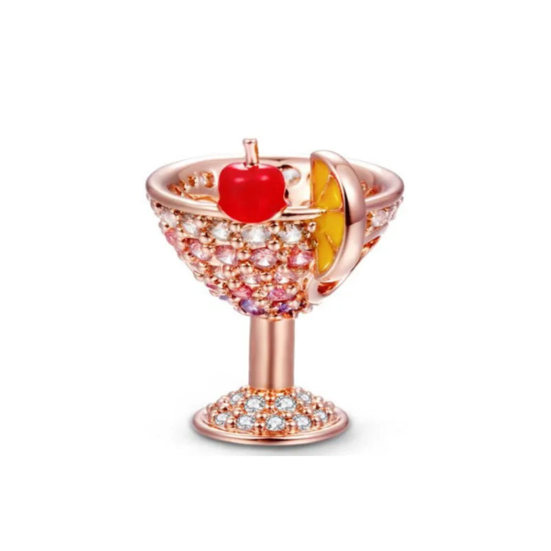 925 Sterling Silver Rose Gold Rabbit & Eiffel Tower Charm | Fit Original European Bracelet DIY Jewelry