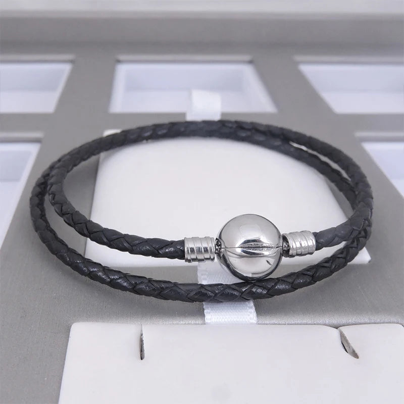 Pandora Style Woven Leather Bracelet 🧵 | DIY Silver Charm Bracelet 38cm