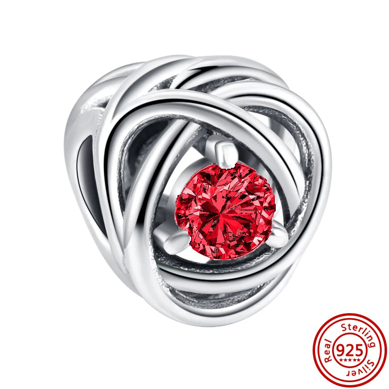 New 925 Sterling Silver Birthstone Beads | Crystal Eternity Circle Charm for Original Bracelets & Necklaces DIY Jewelry