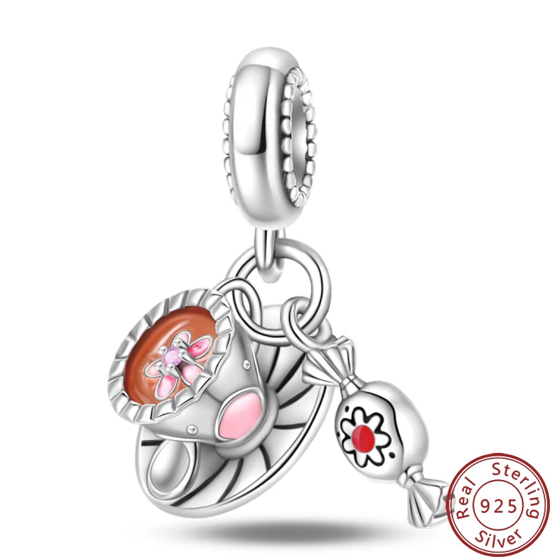 925 Sterling Silver Dessert Afternoon Tea Charm – Coffee, Cake, Pizza & Fries Beads Fit Original Pandora Bracelet DIY Jewelry