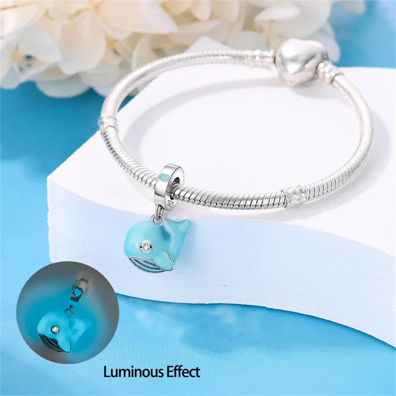 925 Sterling Silver Blue Zircon Ocean Shell Beaded Pendant | Fit Original 3mm Bracelet Women’s Fine Jewelry