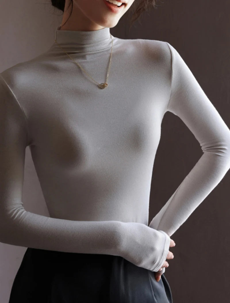 Women’s Solid Half-High Collar Sweater | Autumn Winter Long Sleeve Pullover | Casual Slim Bottoming Top