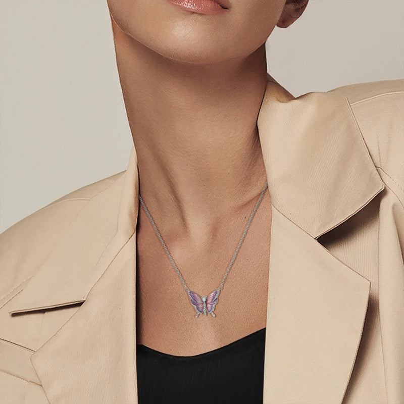 2025 New 925 Sterling Silver Heart & Butterfly Zircon Necklace | Women’s Simple Elegant Jewelry Gift for Anniversary & Birthday