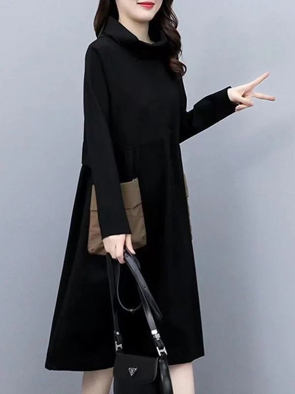 Women’s Retro Thickened Fleece Mid-Length Winter Skirt – Knee-Length A-Line Warm Polyester Fiber Base Layer