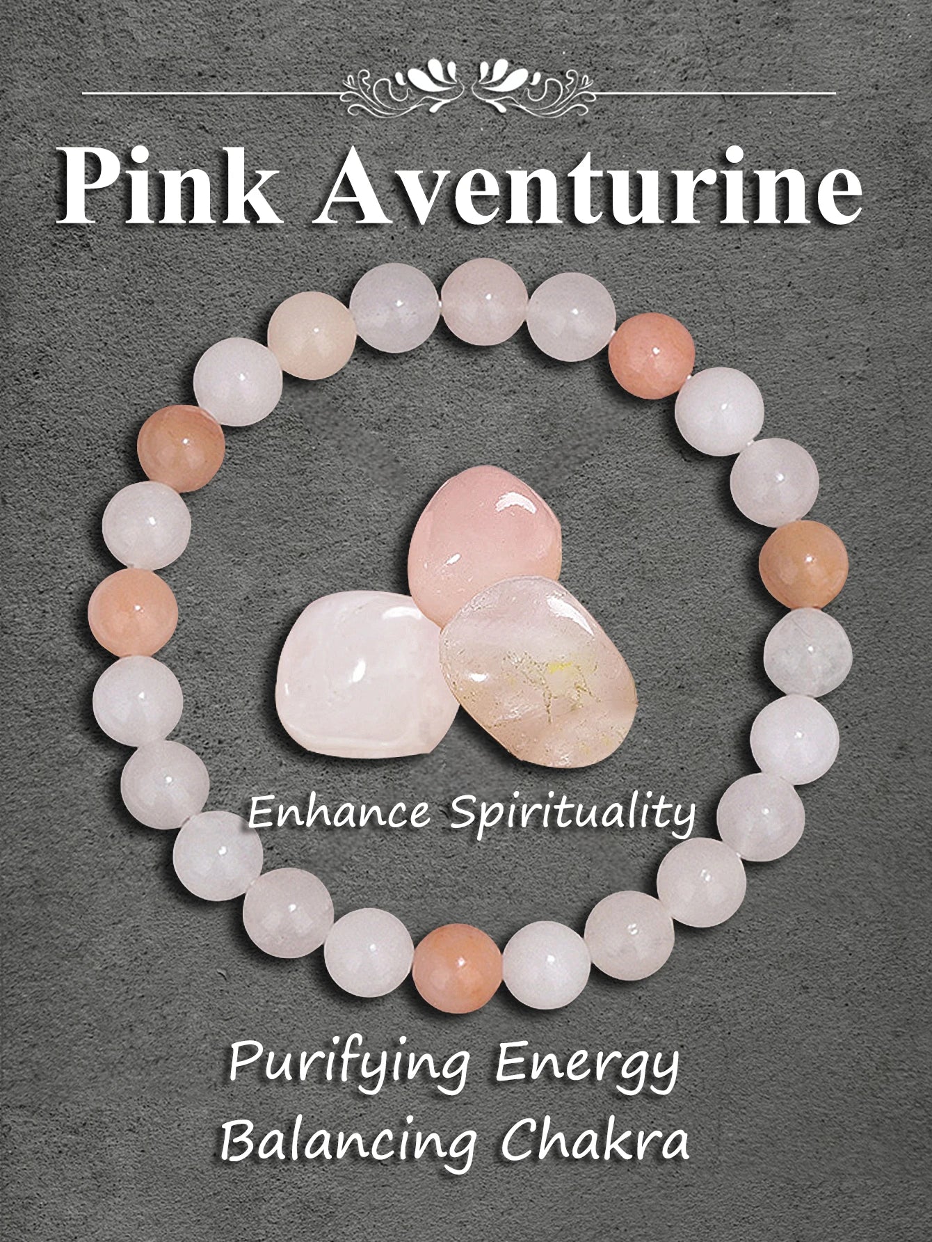 Original Pink Zebra Stone Bead Bracelet – Natural Reiki Healing Crystal Jewelry for Positive Energy & Balance Women Men