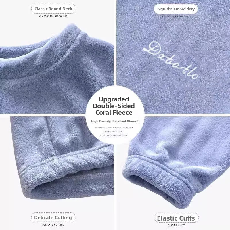 Thickened Coral Fleece Sweatwear Set 🧥 Unisex Warm Home Clothes ❄️ Sports Outfit Long Sleeve Round Neck Pajamas 👕