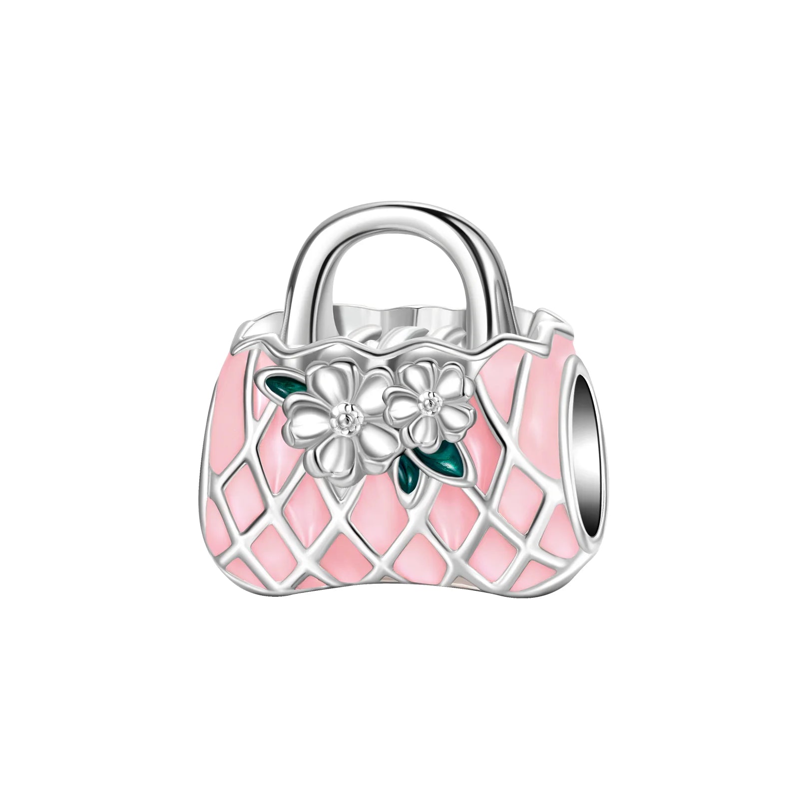 Romantic Pink Flowers 925 Sterling Silver Charms | Bag Lipstick Heart Bow Rose Bead Fit Original Bracelet DIY Jewelry Gift