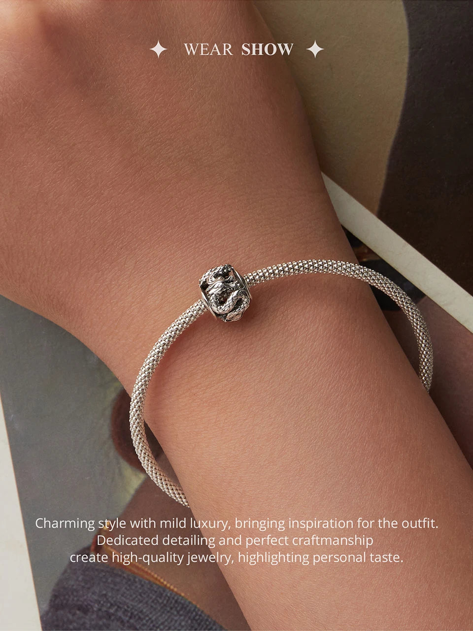 BAMOER 925 Sterling Silver Phoenix & Dragon Charm | Retro Hollow Round Bead | Fits Original Bracelet DIY Jewelry Accessories