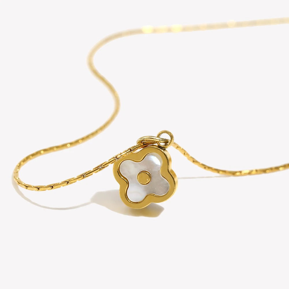 E.B.belle Mini Shell Flower Pendant Necklace – 18K Gold Plated Stainless Steel Jewelry for Women