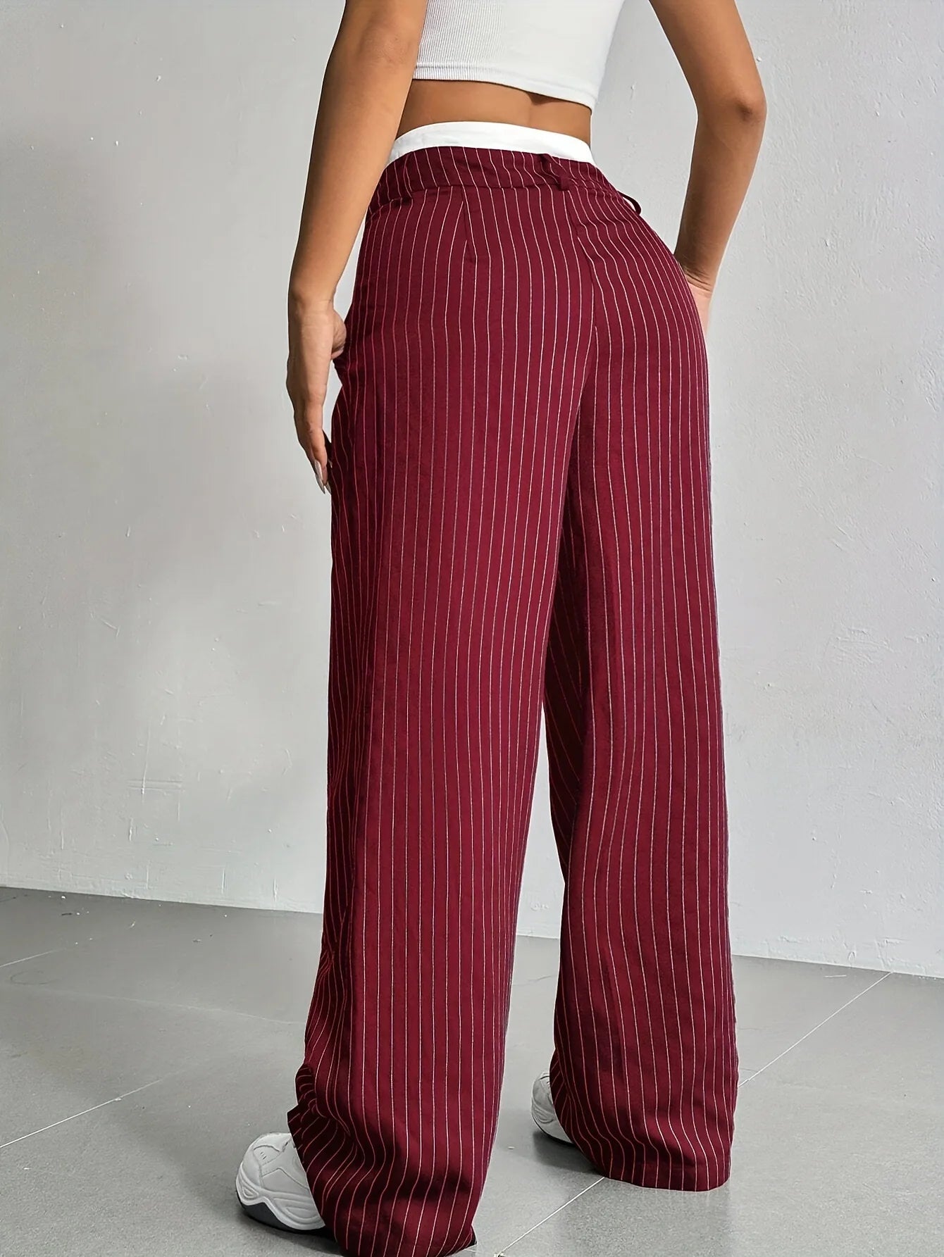 Women’s High Waist Straight Leg Pinstripe Trousers | Office & Casual Striped Dress Pants with Pockets