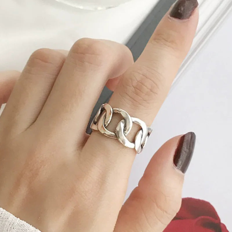 Sam Panda 925 Sterling Silver Adjustable Chain Ring | Vintage Open Finger Ring for Women & Men | Fine Jewelry Gift