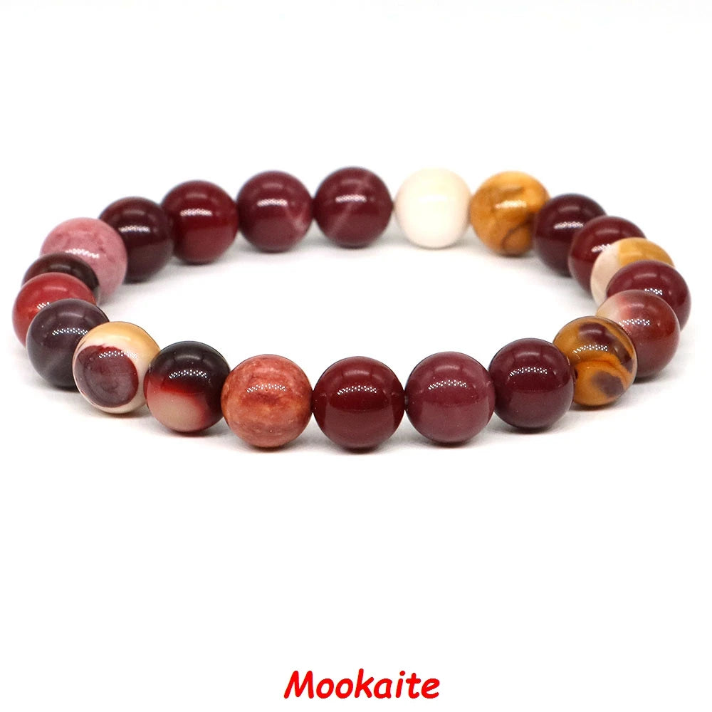 Natural Stone Healing Crystal Bracelet | Amethyst, Quartz & Agate Round Beads Elastic Stretch Bangle for Women & Men