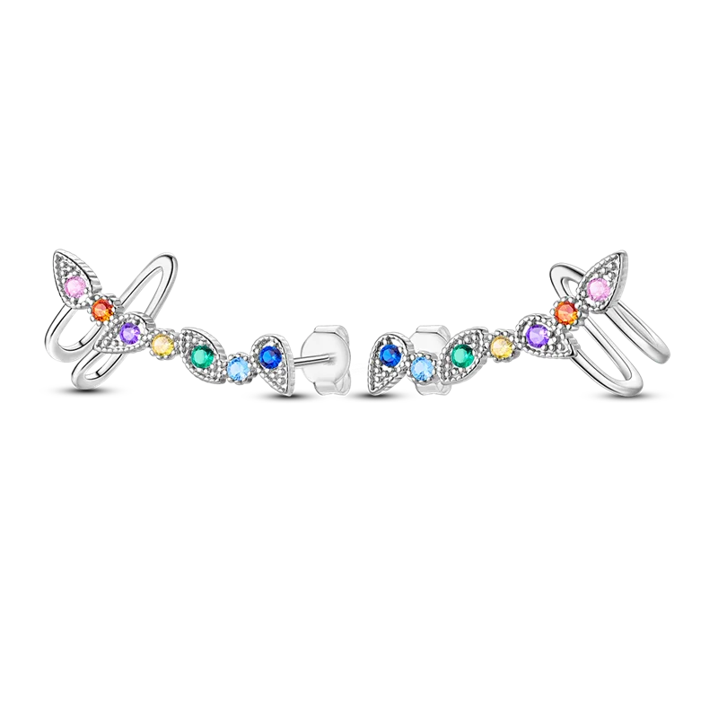 925 Sterling Silver Colorful Butterfly Hoop Earrings | Pave CZ Elegant Gothic Jewelry for Women & Friends