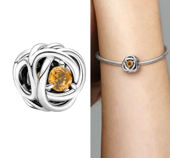 Silver S925 Twelve Month Birthstone Heart Eternity Charms | Fit Original Bracelet | Women’s DIY Fine Jewelry Beads