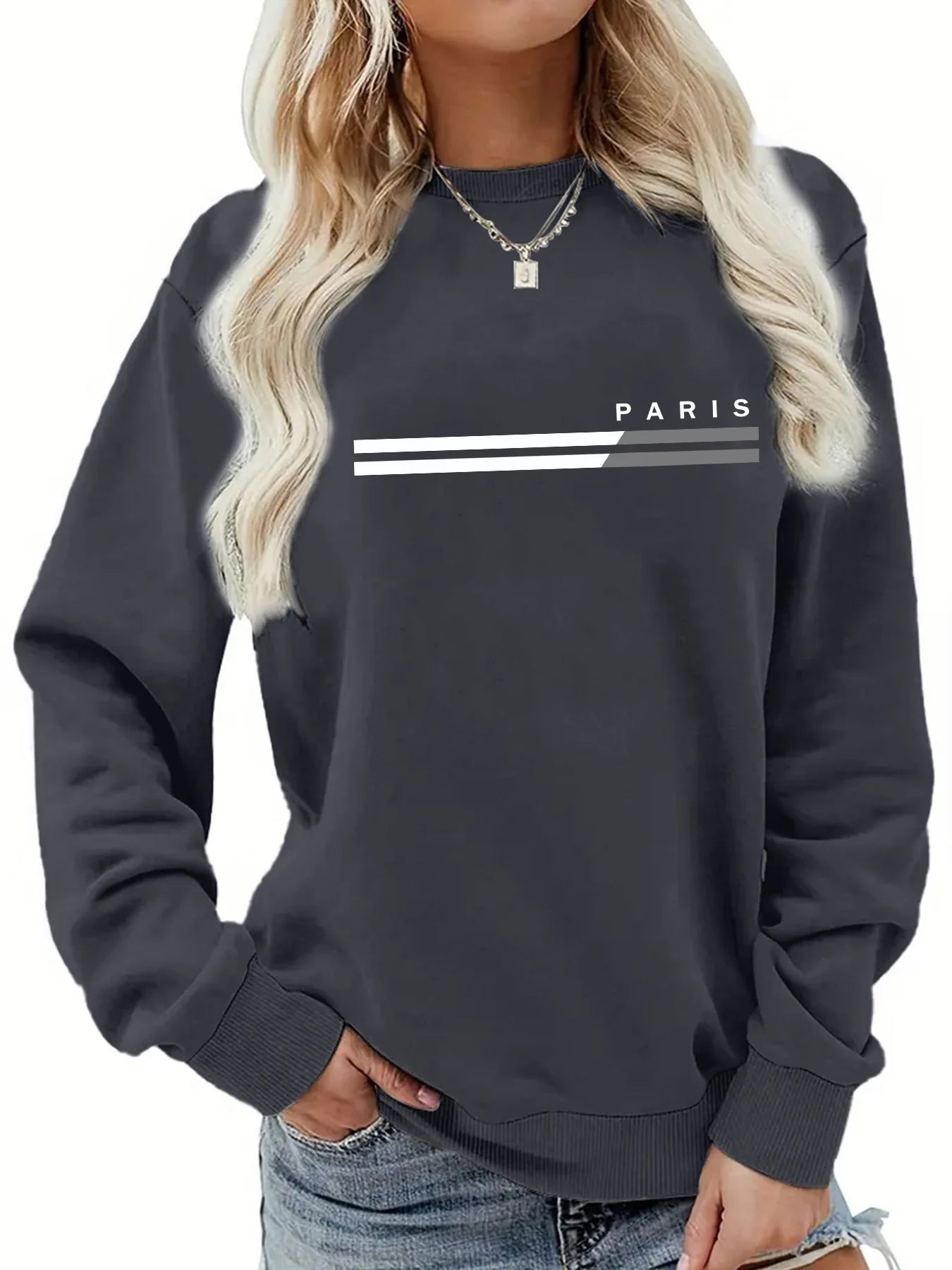 Women’s Autumn Winter Round Neck Pullover – Casual Loose Warm Long Sleeve Sweater with Paris Print