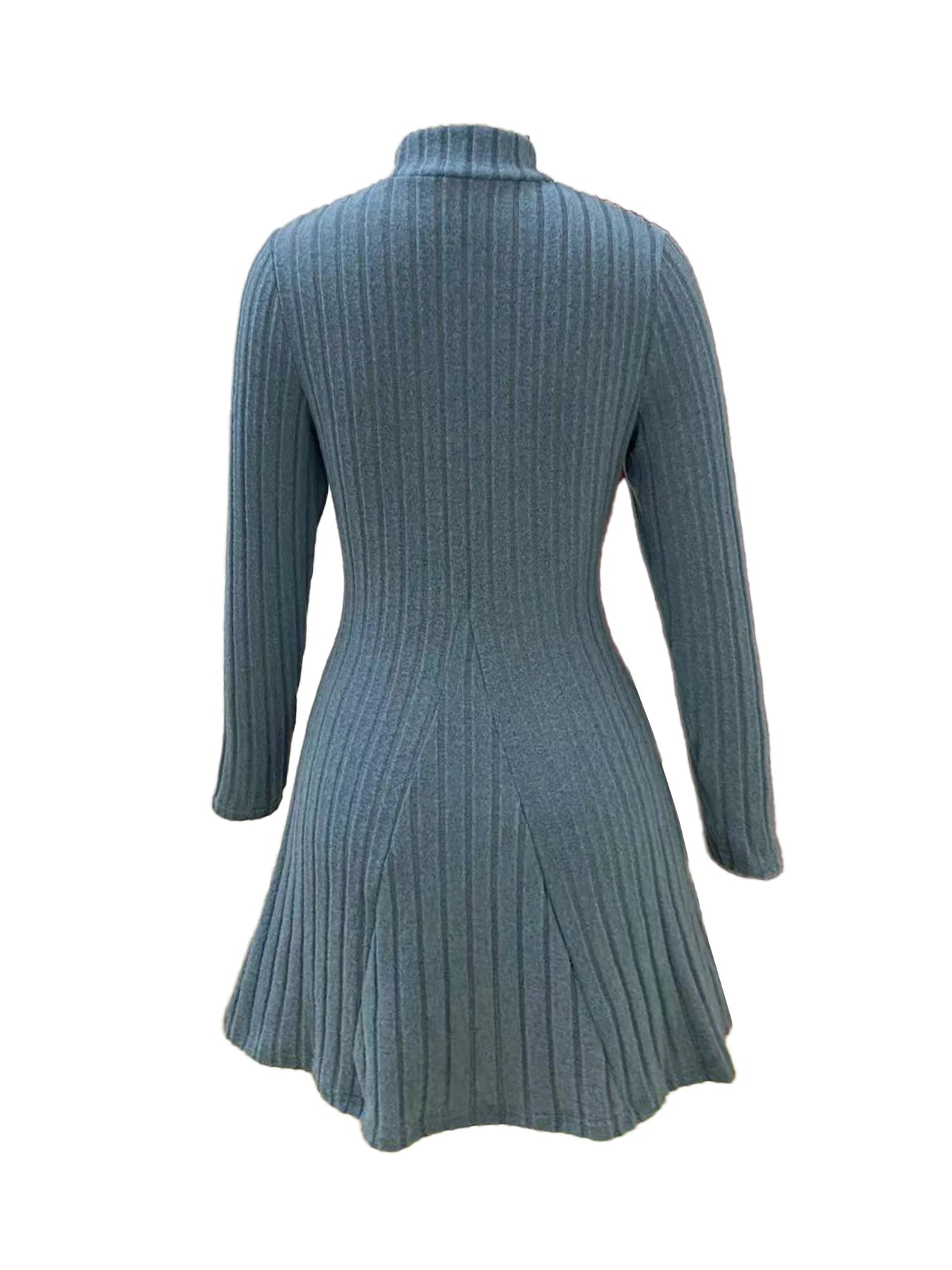 Women’s Slim Fit Half High Collar Dress – Waist Cinched A-Line Pit Stripe Long Sleeve Elegant Autumn Winter Dress