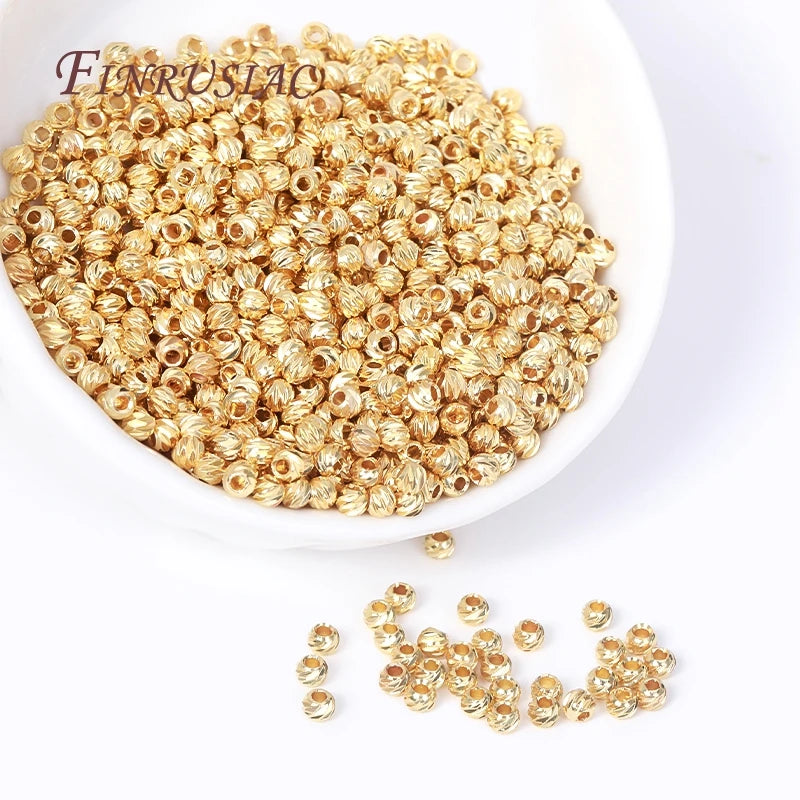 18K Gold Plated Brass Spacer Beads – Cut Pattern Round Stripe Separators for DIY Jewelry Making Accessories