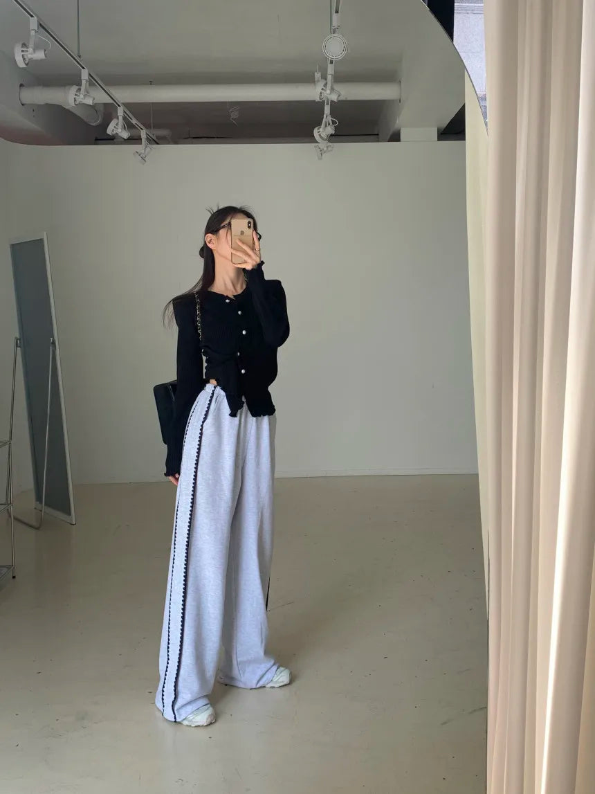 Chic Autumn Winter Loose Casual Pants – Color Block Side Stripe Floral Women Sweatpants Long Trousers