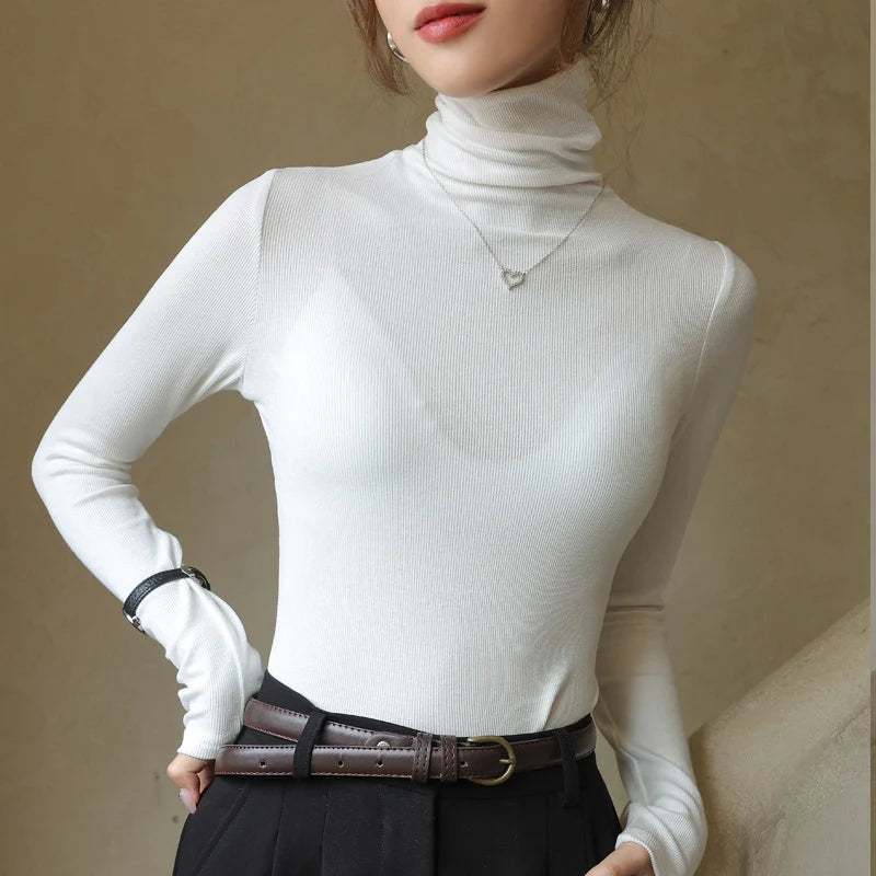 Women's Turtleneck Knitted Sweater | Autumn Slim Fit Pullover | High-End Long Sleeve Basic Top