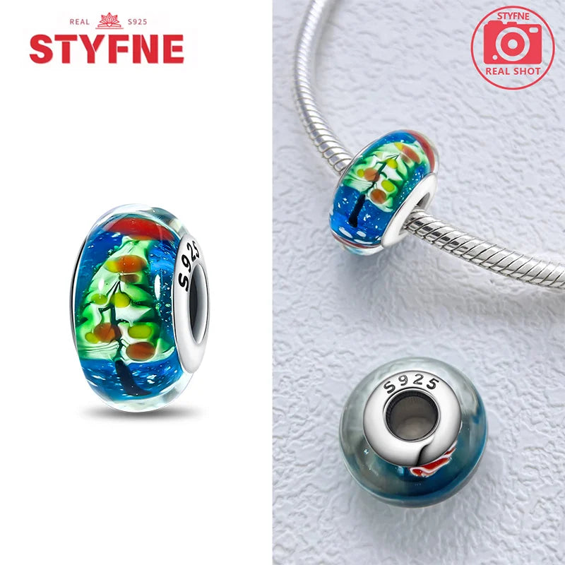 925 Sterling Silver Blue Series Crystal Enamel Murano Bead | Fit Original Bracelet Women DIY Fine Jewelry Gift