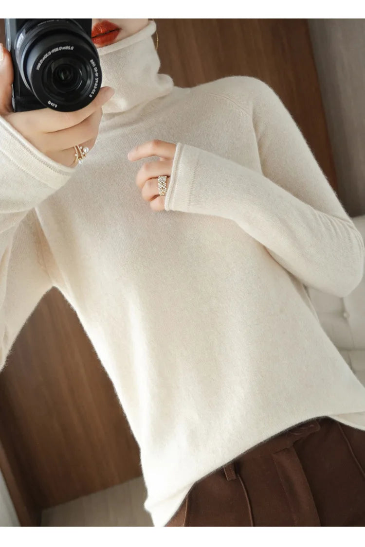 Autumn Winter Women’s Turtleneck Sweater – Slim Fit Long Sleeve Basic Knit Top | Warm Stretch Pullover