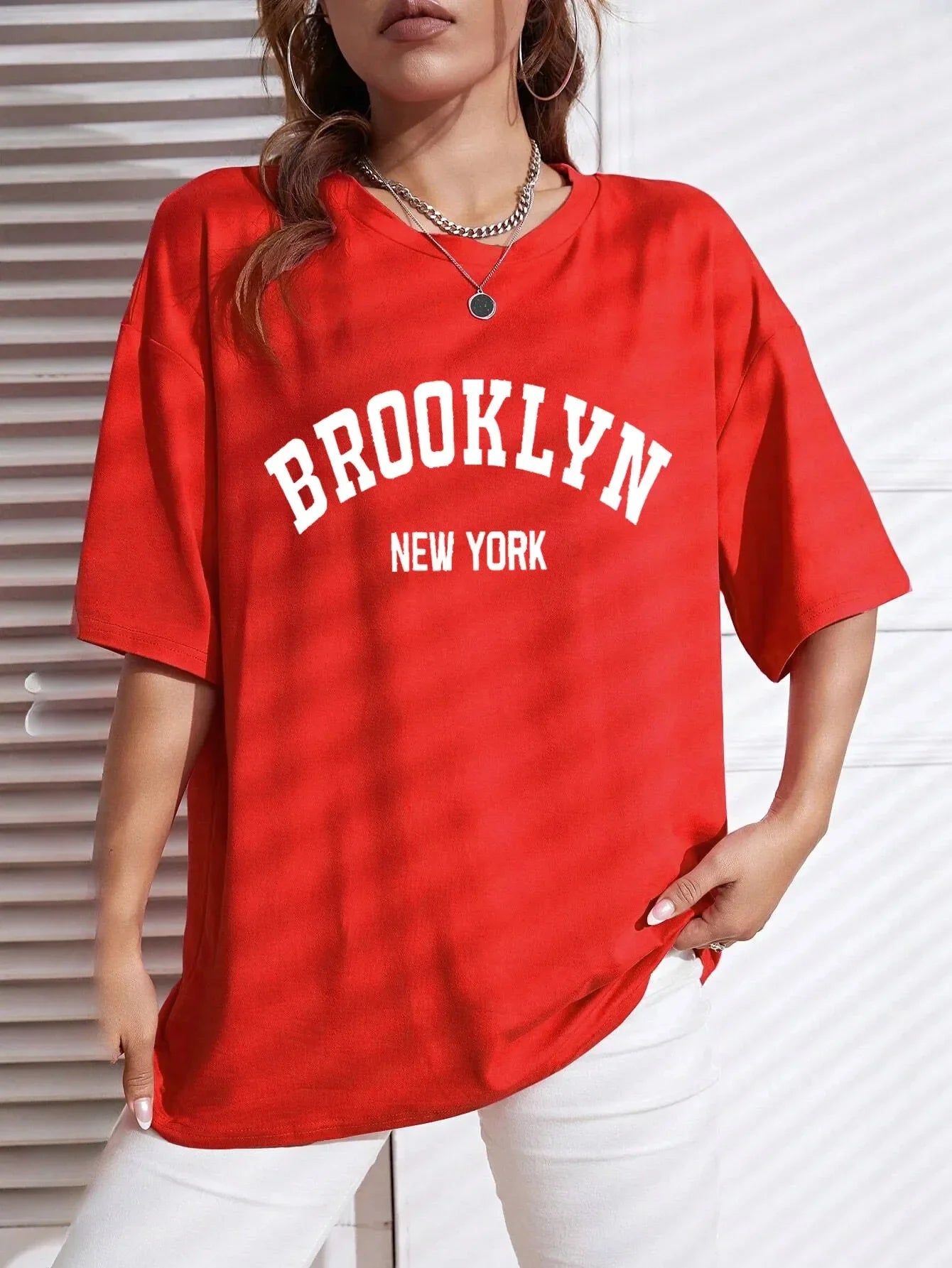 Women’s Round Neck Letter Print T-Shirt | Casual Streetwear Brooklyn New York Retro Summer Top