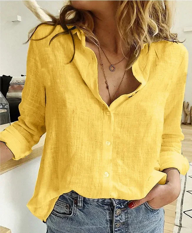 Vintage Cotton Linen Blouse – Long Sleeve Casual Shirt for Women Spring Autumn Top 🌿✨
