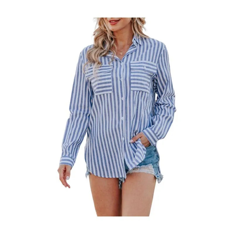 Women’s Striped Single-Breasted Long Sleeve Shirt 2024 – Elegant & Youthful Spring/Summer Blouse 🌿✨