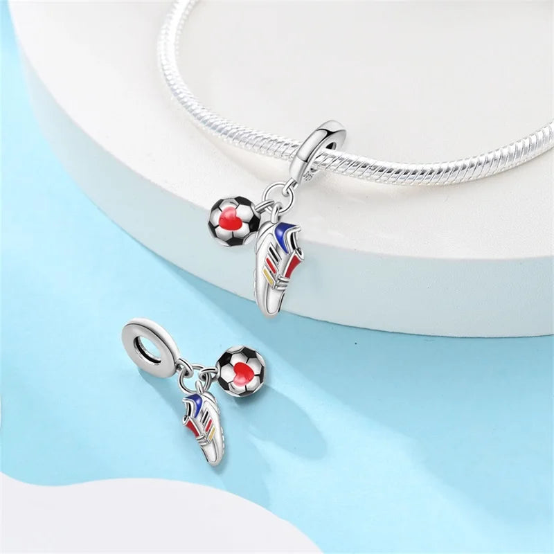925 Sterling Silver Soccer Trophy Jersey Charm Beads – Fits 3mm Bracelets DIY Jewelry