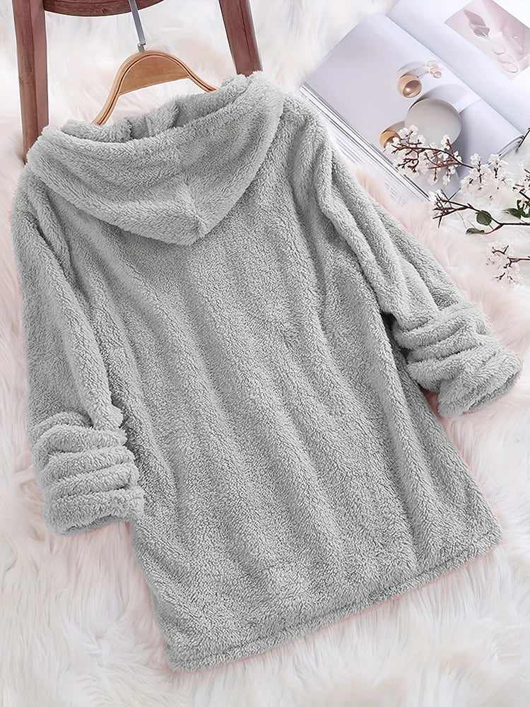 Women’s Fleece Solid Color Hoodie | Warm Casual Hooded Sweatshirt for Autumn & Winter 2024