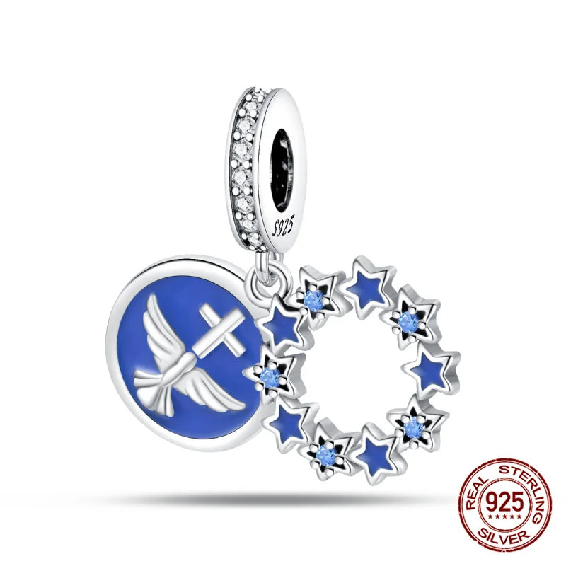 Hot Bible Cross Pink Zircon Charm – 925 Sterling Silver DIY Bracelet for Women