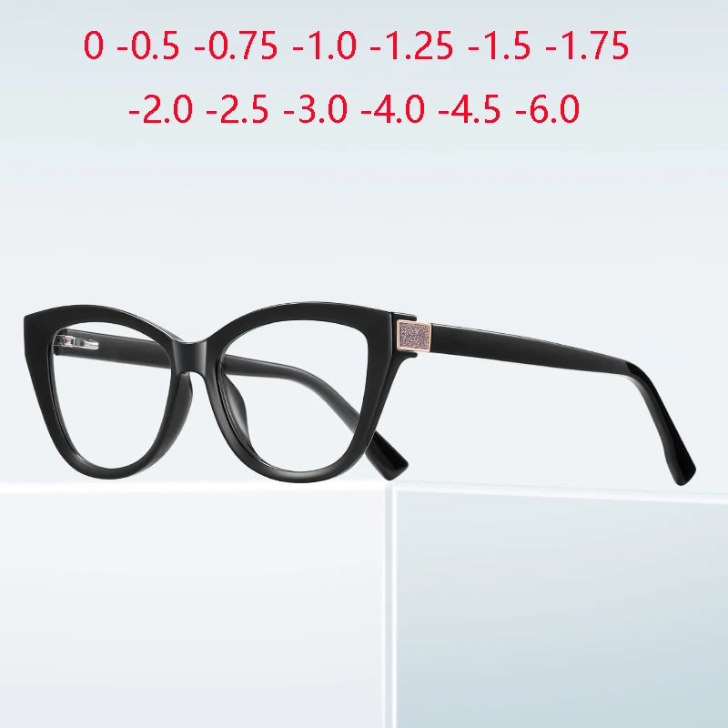 Fashion Women Myopia Glasses – Big Frame TR90 Anti-Blue Light Luxury Cat Eye | Custom Prescription Eyewear 0 to -6.0