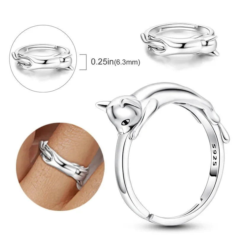 Real S925 Sterling Silver Cat Pink Ring | Adorable Women’s Fine Jewelry Gift for Teen Girls & Valentine’s Day