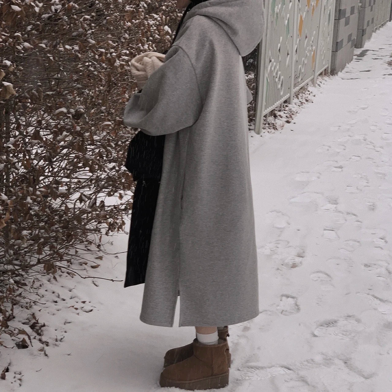 Chic Winter College Long Hoodie Dress ❄️ Lazy Fleece A-Line Side Slit Dress 👗 Pure Color Polyester Fiber 🧵