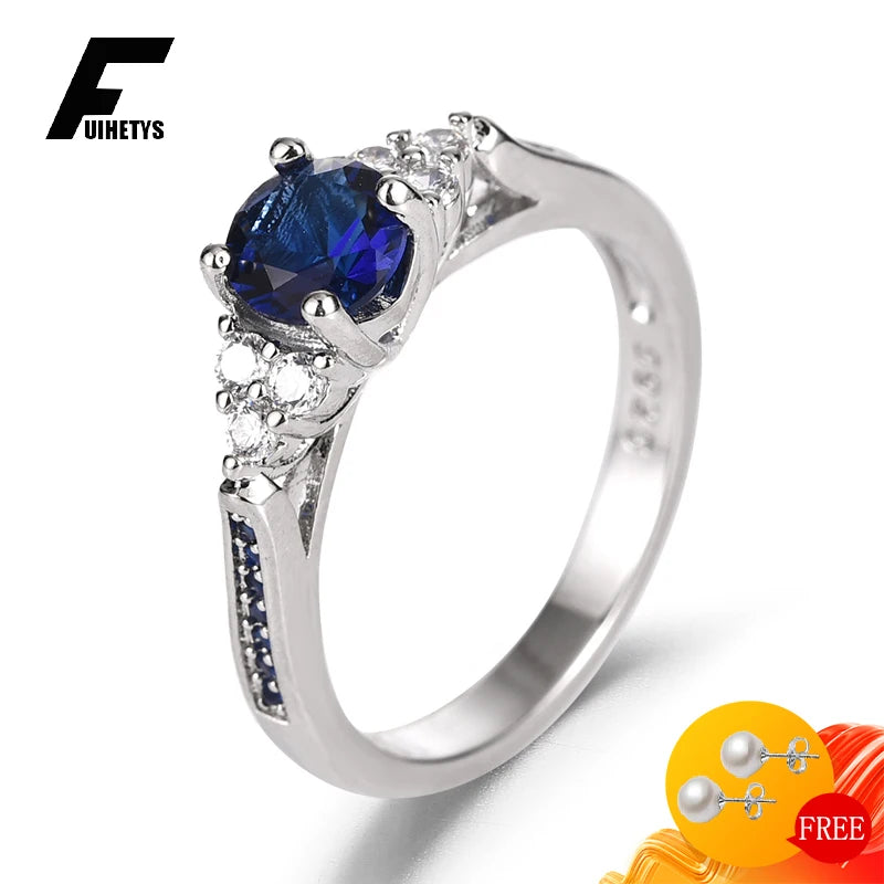 Trendy 925 Sterling Silver Rings with Sapphire Zircon | Women’s Wedding & Engagement Jewelry