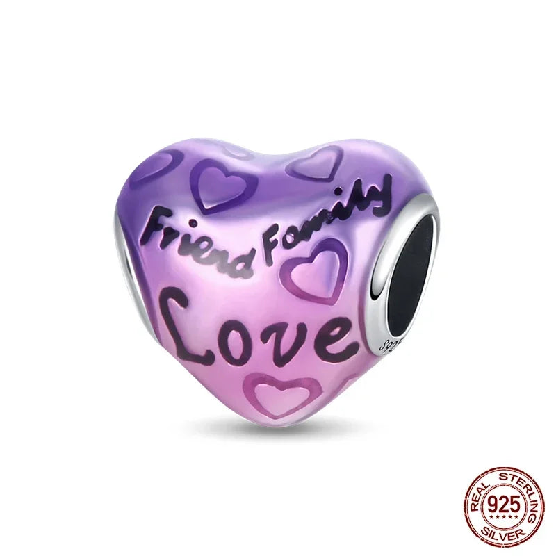 925 Sterling Silver Purple Flower & Butterfly Dangle Charm | Bead for 4MM Bracelet or Necklace DIY Jewelry Gift