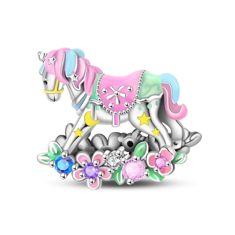 Romantic Pink Flowers 925 Sterling Silver Charms | Bag Lipstick Heart Bow Rose Bead Fit Original Bracelet DIY Jewelry Gift