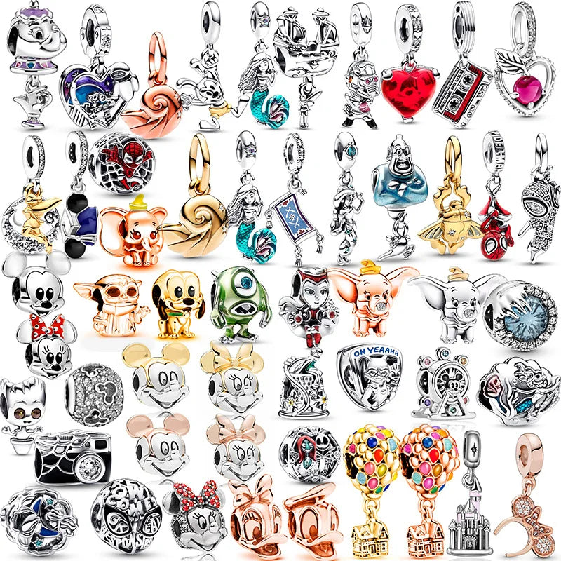 925 Sterling Silver Disney Character Beads – Mickey, Minnie, Princess, Stitch, Iron Man, Spiderman Charms for Pandora Bracelet