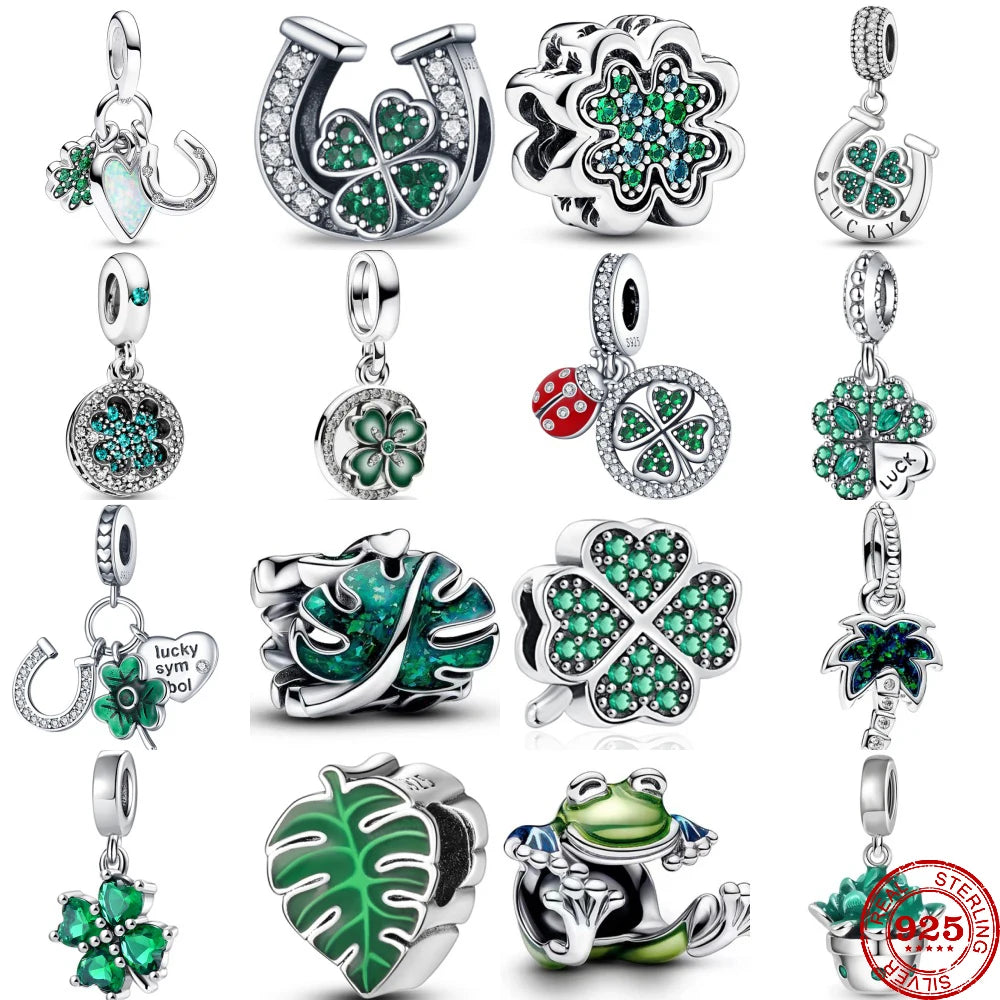925 Sterling Silver Lucky Grass Leaf Charm | Fits Pandora Original Bracelet | 2024 Fine Bead Pendant | DIY Jewelry Gift
