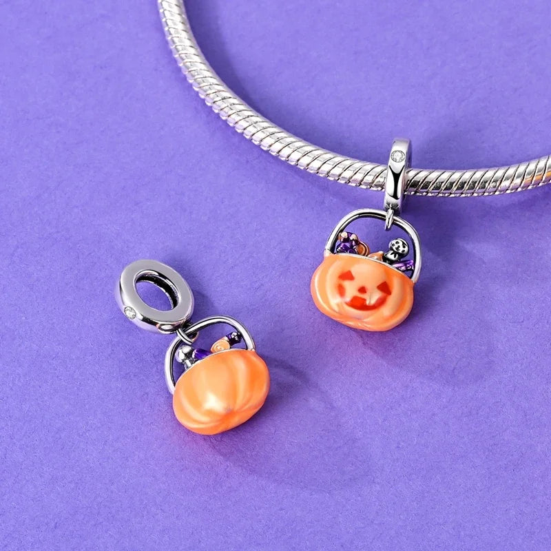 Halloween 925 Sterling Silver Luminous Pumpkin Witch Charm | Skeleton, Mummy & Candy Bead for DIY Bracelet Jewelry Gift