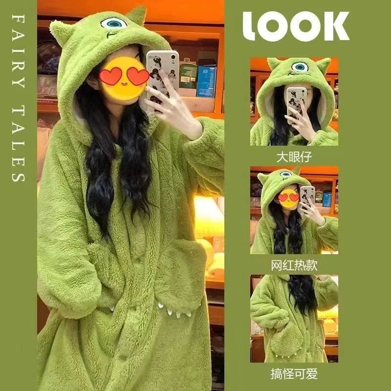 Kawaii Sanrio Hello Kitty Velvet Pajamas Set | Cute Cartoon Nightgown & Bathrobe | Girls & Couples Soft Home Wear