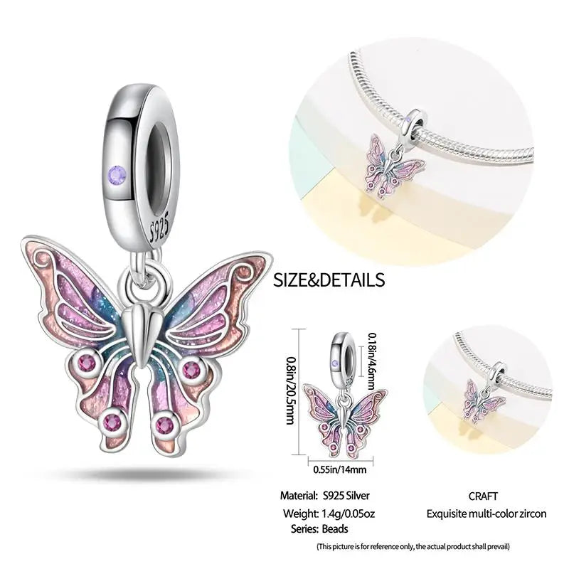 925 Sterling Silver Flying Bird & Butterfly Safety Chain Charm Beads for Original 3mm Bracelet – DIY Jewelry Gift