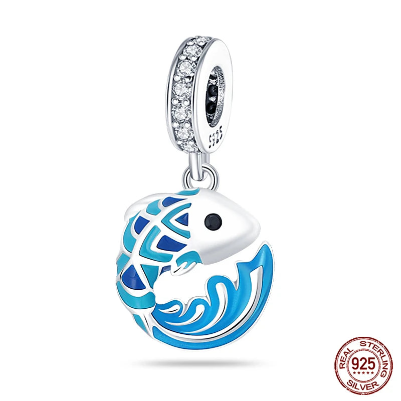 Blue Ocean Series 925 Sterling Silver Turtle Crab Mermaid Charms for 3mm Bracelet