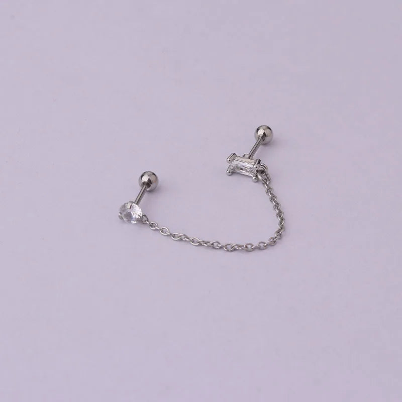 Women’s Punk Rock Helix Ear Cuff with Long Chain | Surgical Steel Fake Cartilage Hoop Earrings Set