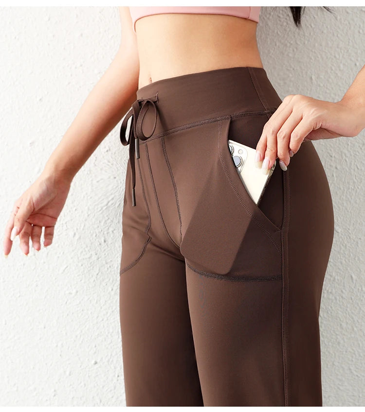 Women’s Loose Straight Sweatpants | Casual Wide Leg Running Pants | Drawstring Yoga Leggings with Side Pockets