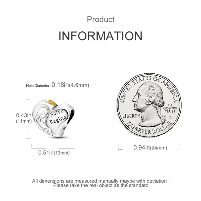 925 Sterling Silver Virgin Mary Dangle Charm | Fits Pandora Bracelet | Our Lady Pendant Bead | Religious DIY Jewelry Gift